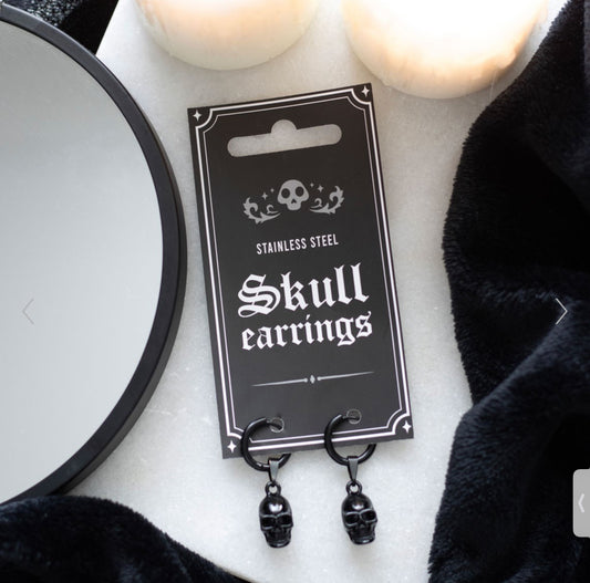 Black Stainless Steel Skull Earrings