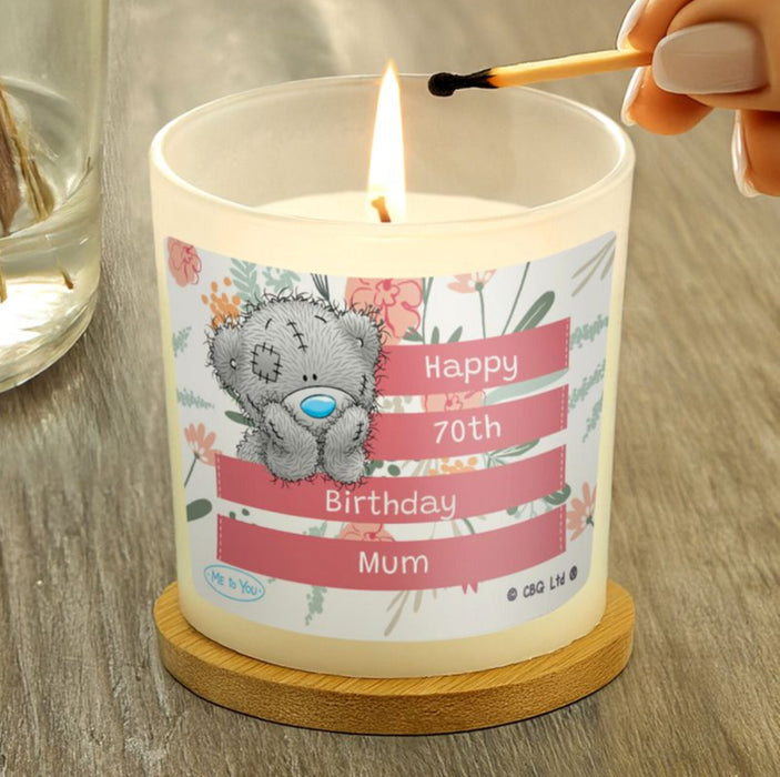 Personalised Me To You Floral 70th Birthday Scented Jar Candle