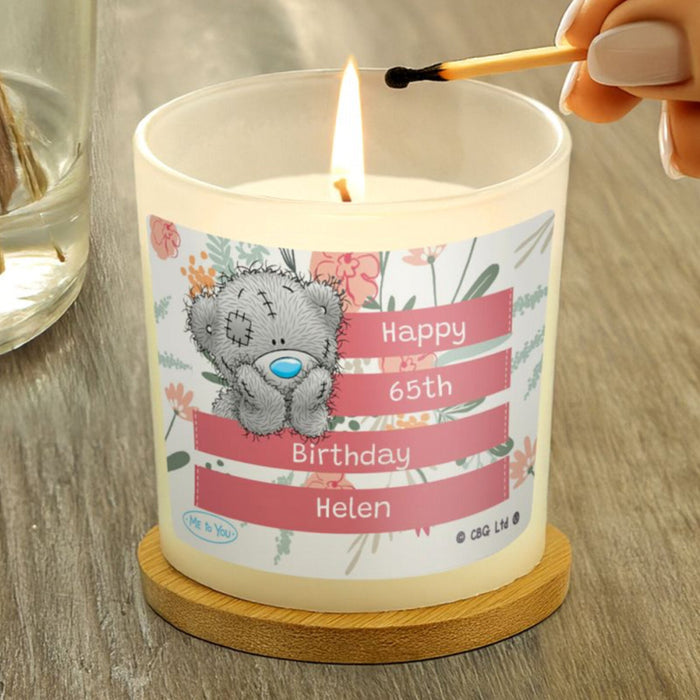 Personalised Me To You Floral 65th Birthday Scented Jar Candle