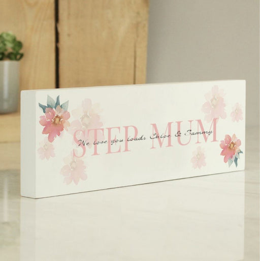 Personalised Step Mum Floral Wooden Mantel Decoration