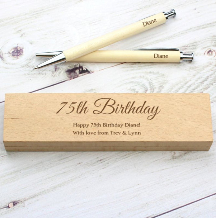 Personalised 75th Birthday Wooden Pen & Pencil Box Gift Set