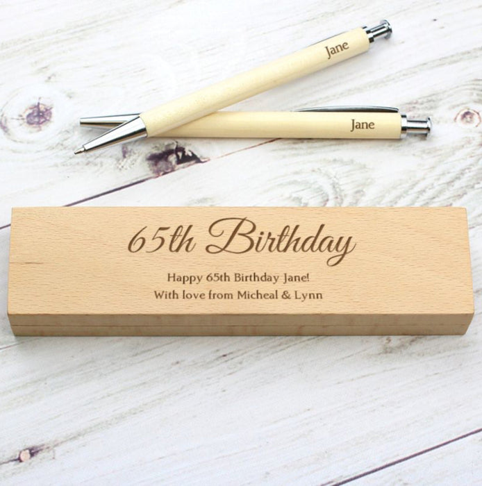 Personalised 65th Birthday Wooden Pen & Pencil Box Gift Set