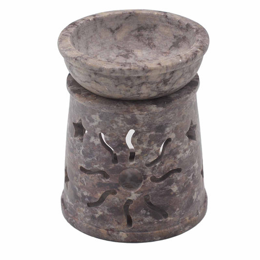 Small Soapstone Oil Burner 8cm -  Celestial Sun & Stars