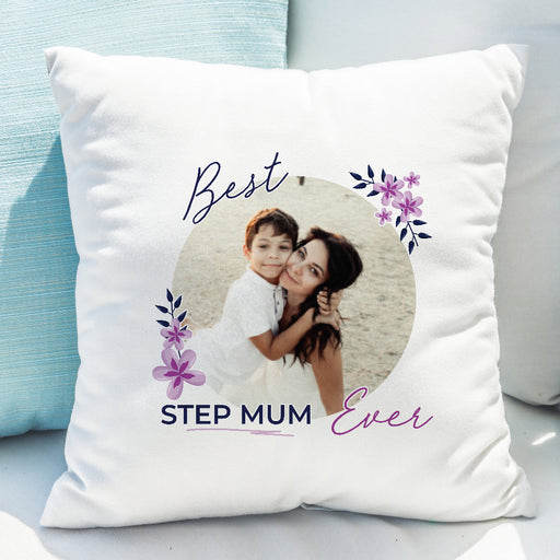 Personalised Floral Best Step Mum Ever Photo Upload Cushion