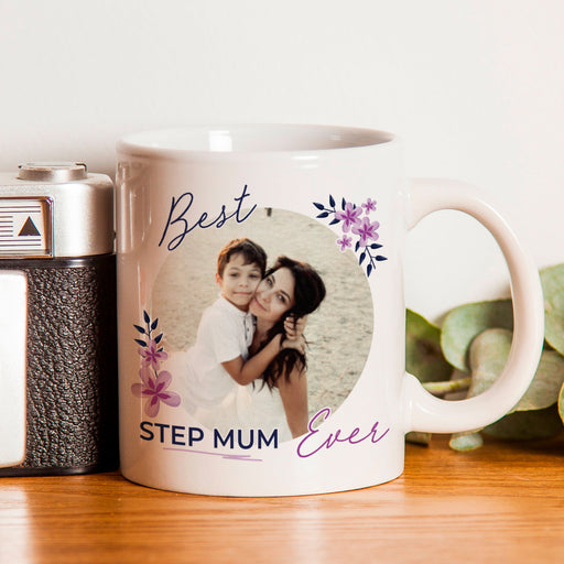 Personalised Floral Best Step Mum Ever Photo Upload Mug