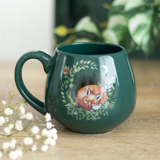 Green Sleeping Fox Design Rounded Mug