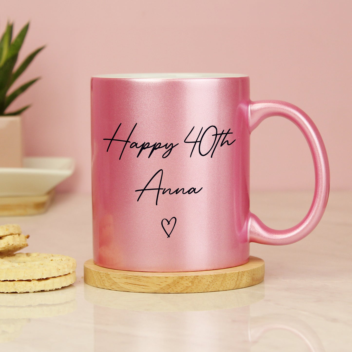 Personalised Pink Glitter Heart Mug