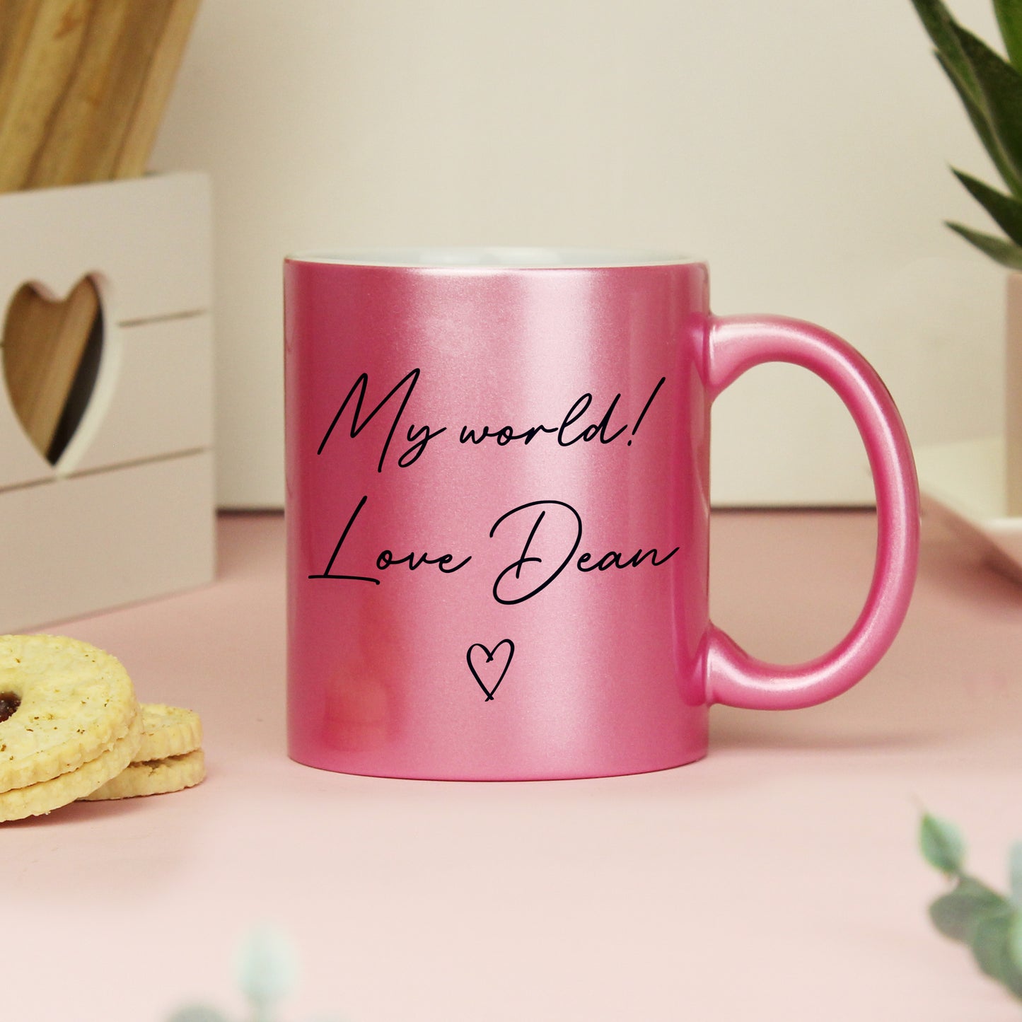 Personalised Pink Glitter Heart Mug