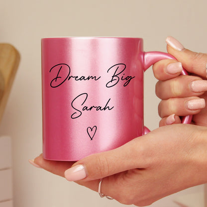 Personalised Pink Glitter Heart Mug