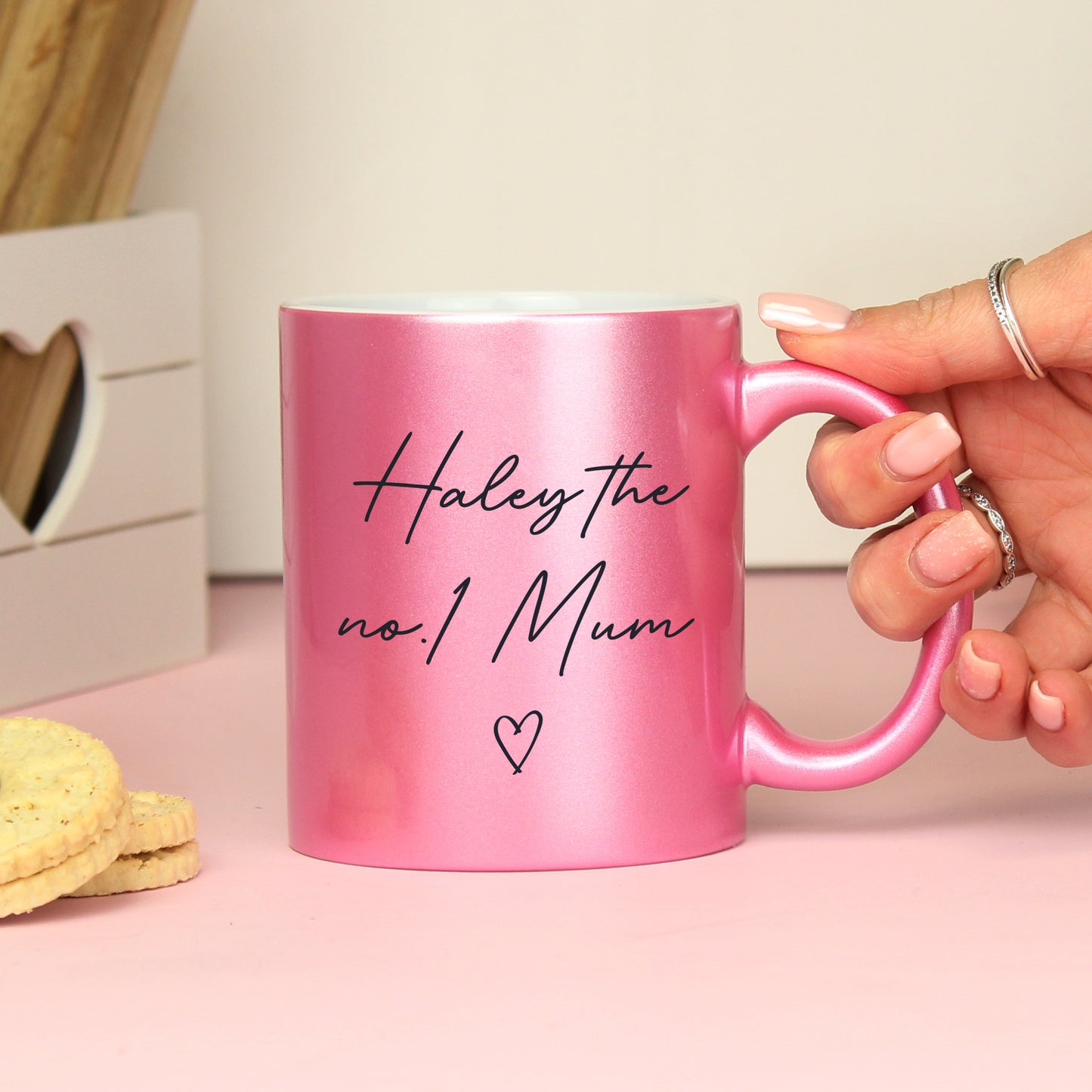 Personalised Pink Glitter Heart Mug