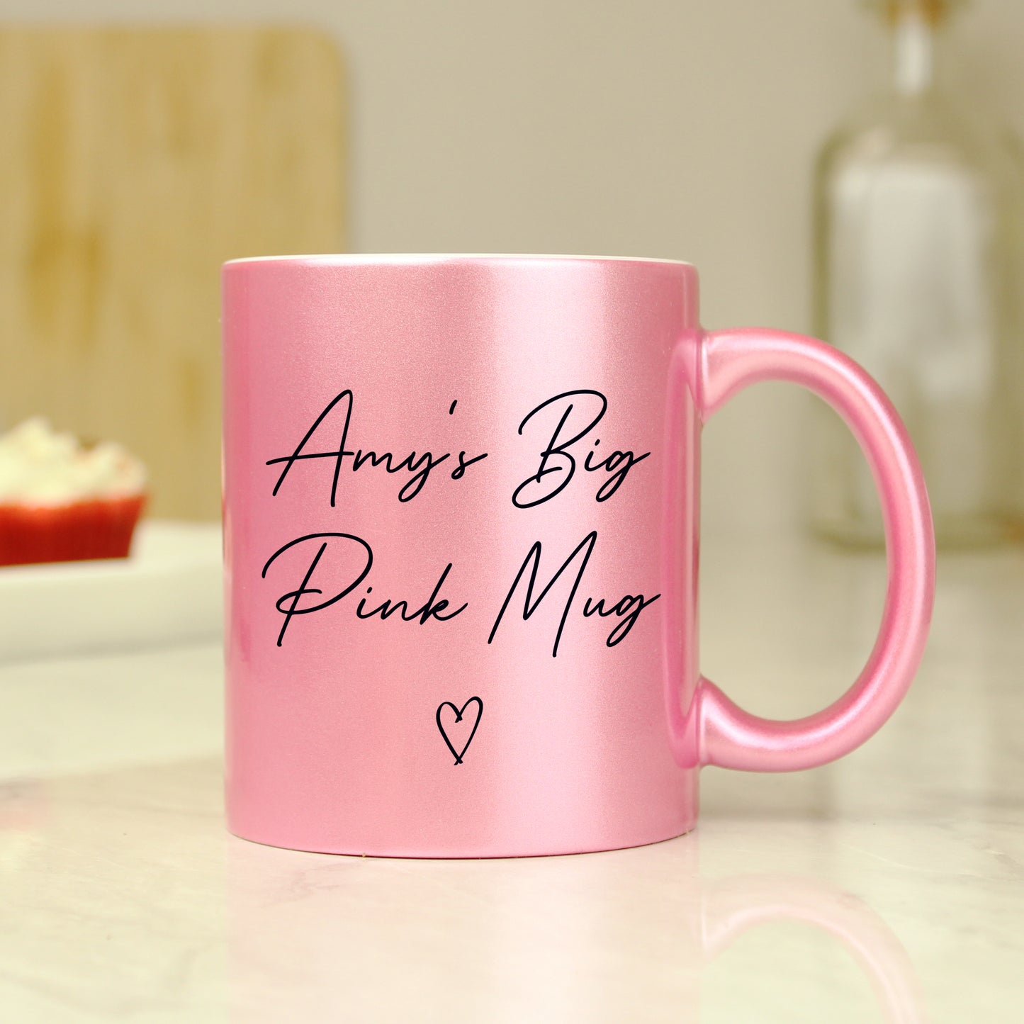 Personalised Pink Glitter Heart Mug