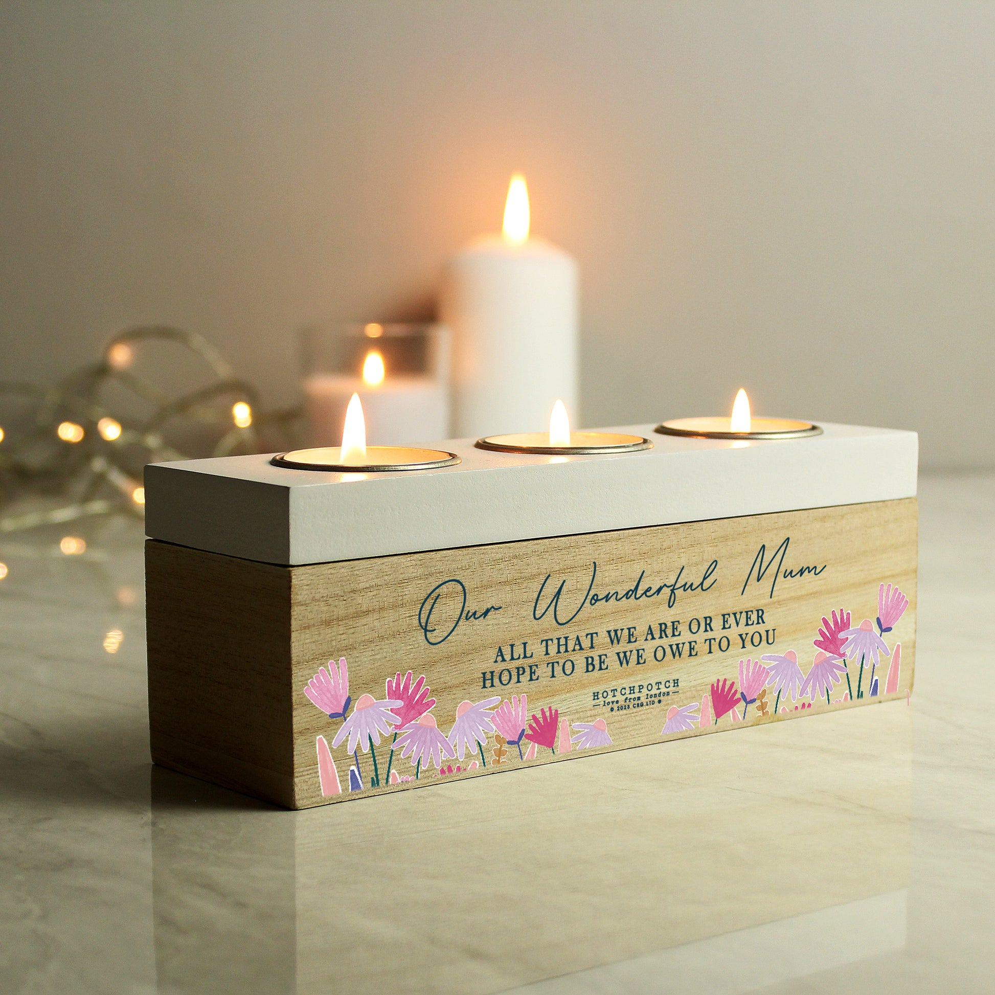 Personalised Wild Flower Triple Tealight Box