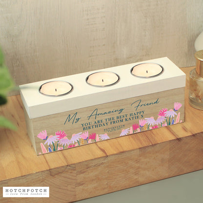 Personalised Wild Flower Triple Tealight Box