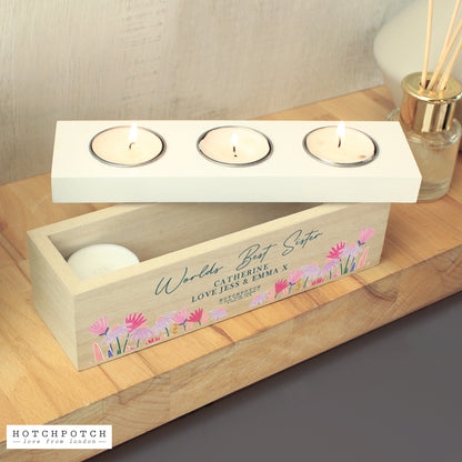 Personalised Wild Flower Triple Tealight Box