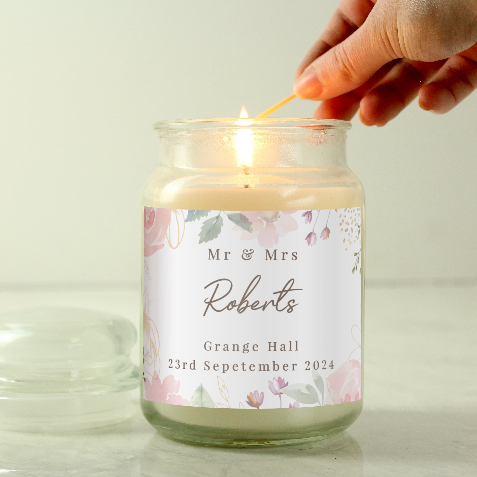 Personalised Large Floral Candle Jar