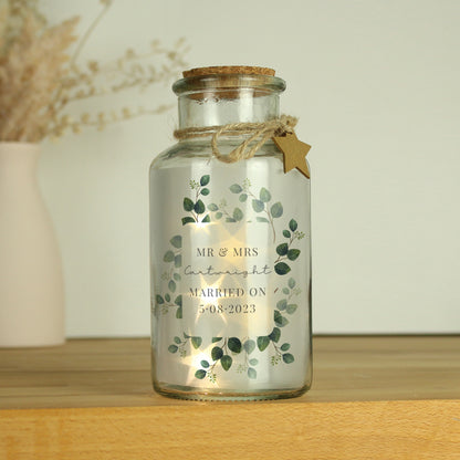 Personalised Botanical LED Light Glass Jar