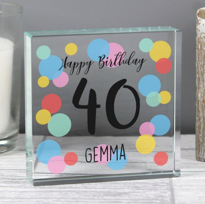 Personalised 40th Birthday Confetti Crystal Glass Block