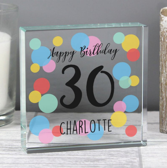 Personalised 30th Birthday Confetti Crystal Glass Block