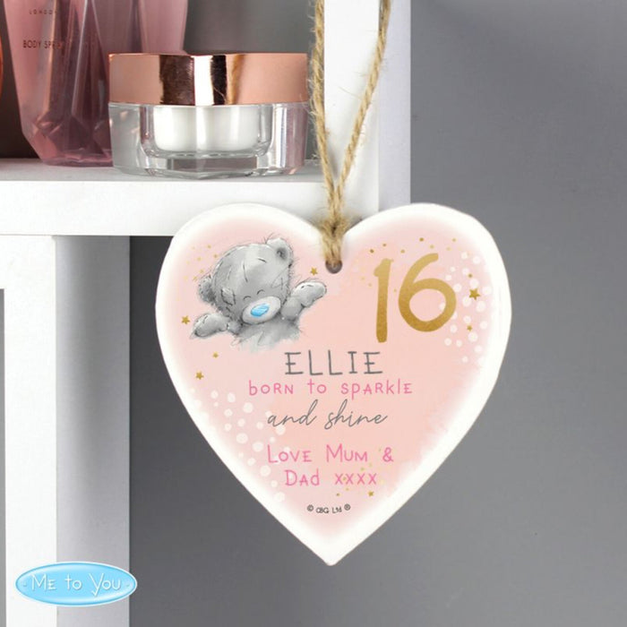 Personalised Me To You 16th Birthday Wooden Heart Decoration