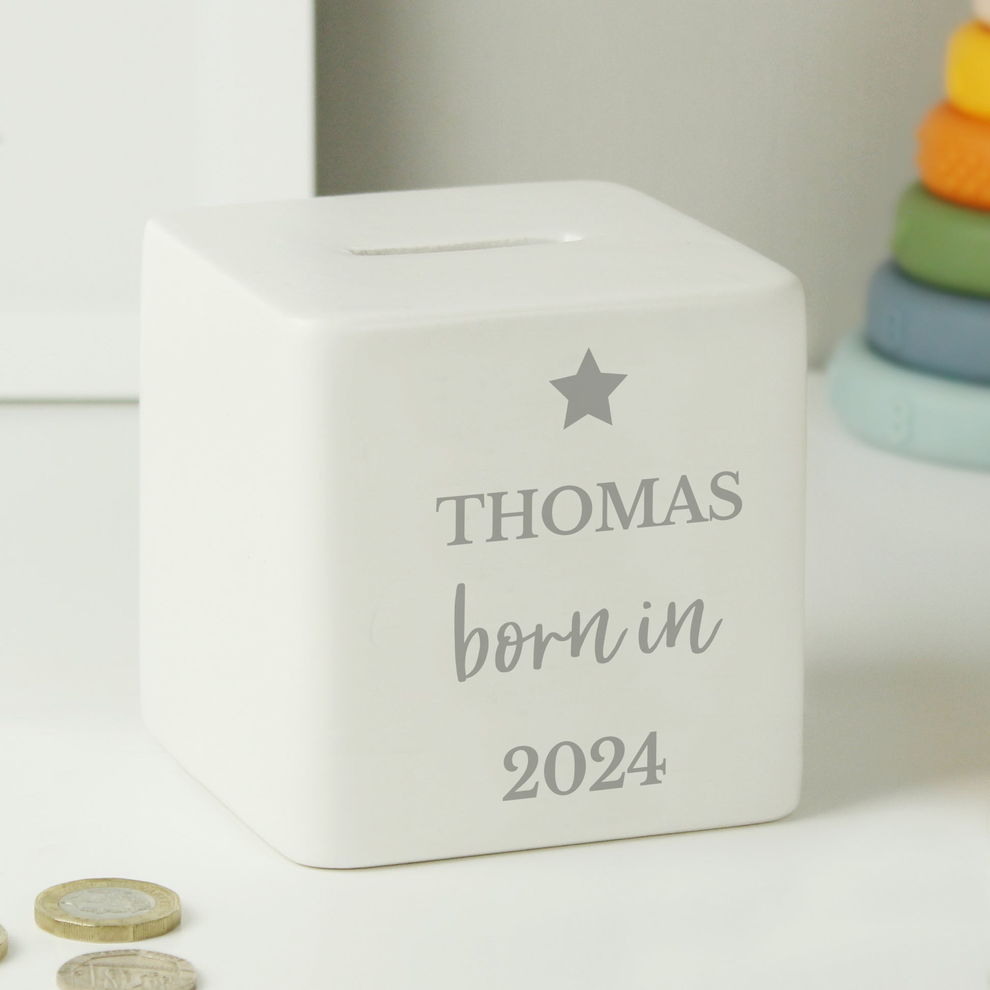 Personalised Born in 2024 Money Box