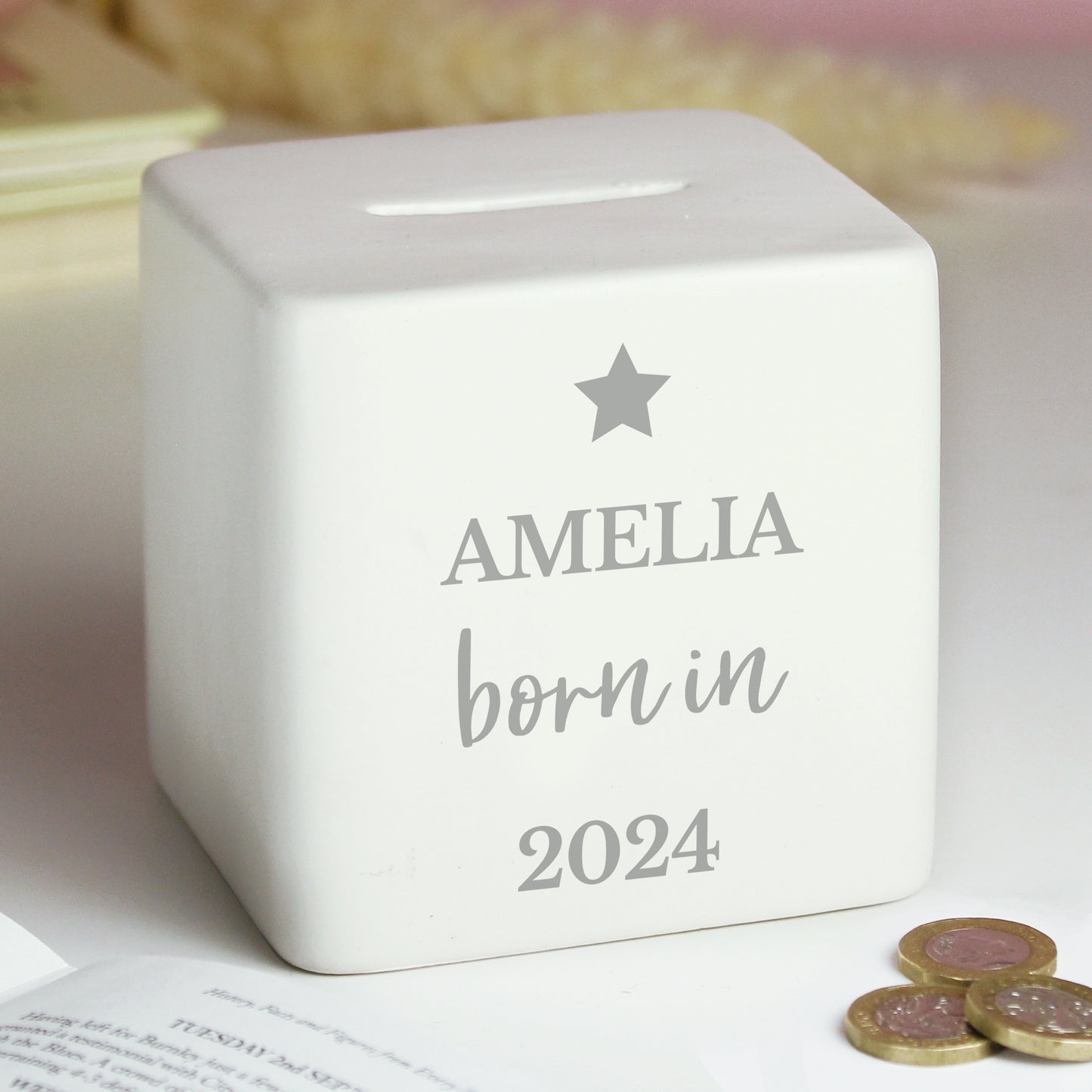 Personalised Born in 2024 Money Box