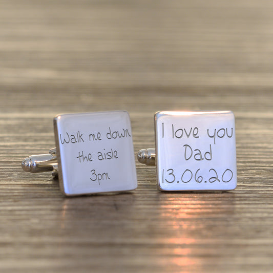 Engraved Walk Me Down the Aisle Cufflinks - Square