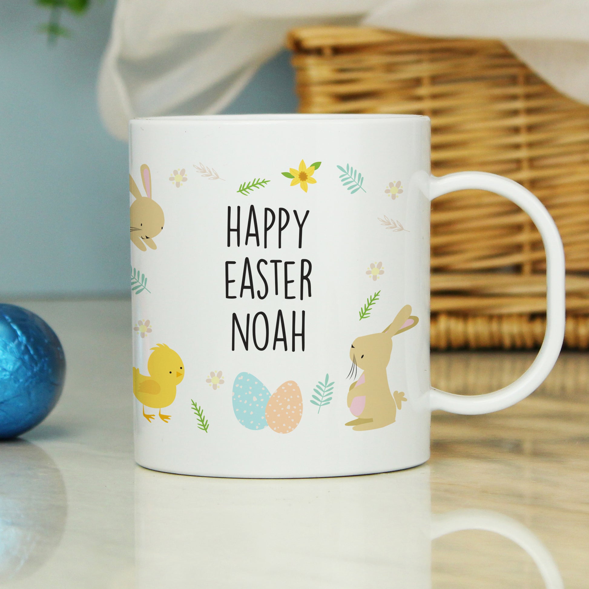 Personalised Easter Bunny & Chick Plastic Mug