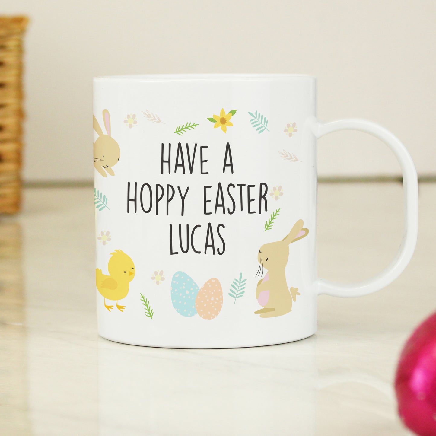 Personalised Easter Bunny & Chick Plastic Mug