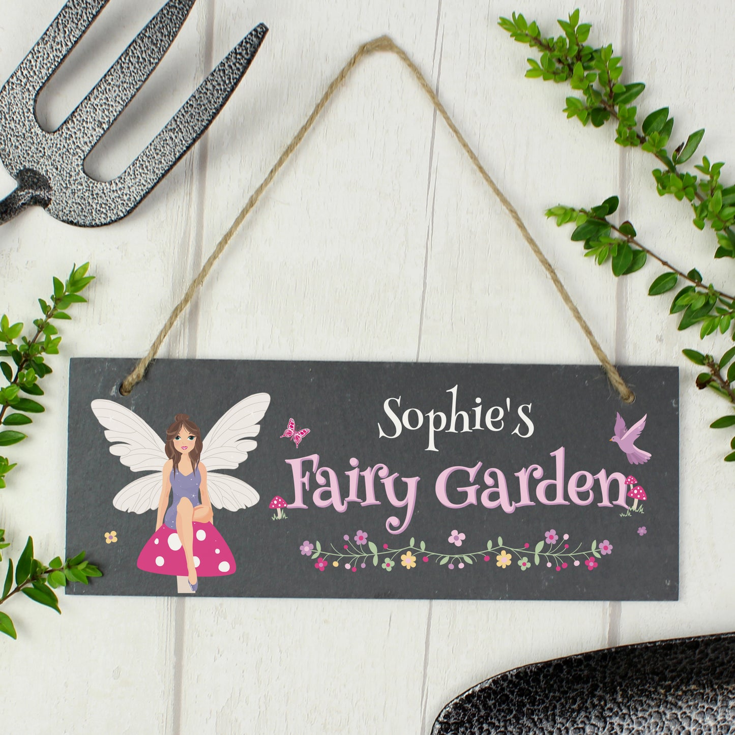 Personalised Fairy Garden Printed Hanging Slate Sign