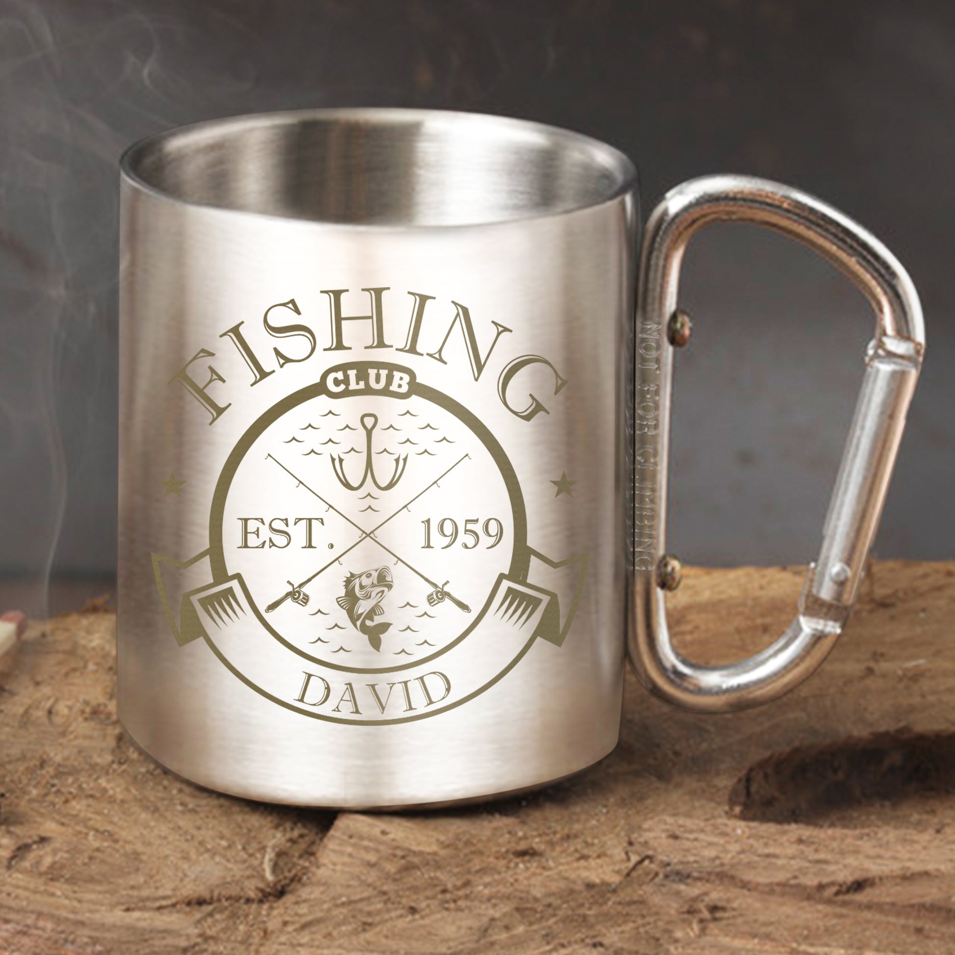 Personalised Fishing Club Carabiner Mug