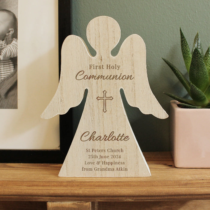 Personalised First Holy Communion Wooden Angel Decoration
