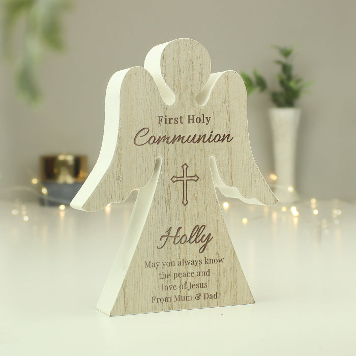 Personalised First Holy Communion Wooden Angel Decoration