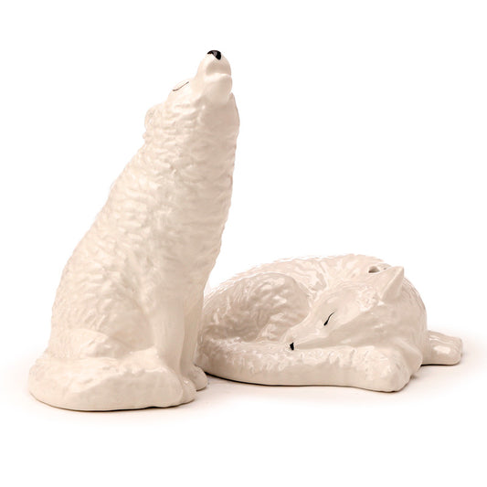 White Wolf Ceramic Salt & Pepper Shakers Set