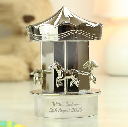 Personalised Silver Plated Carousel Money Box