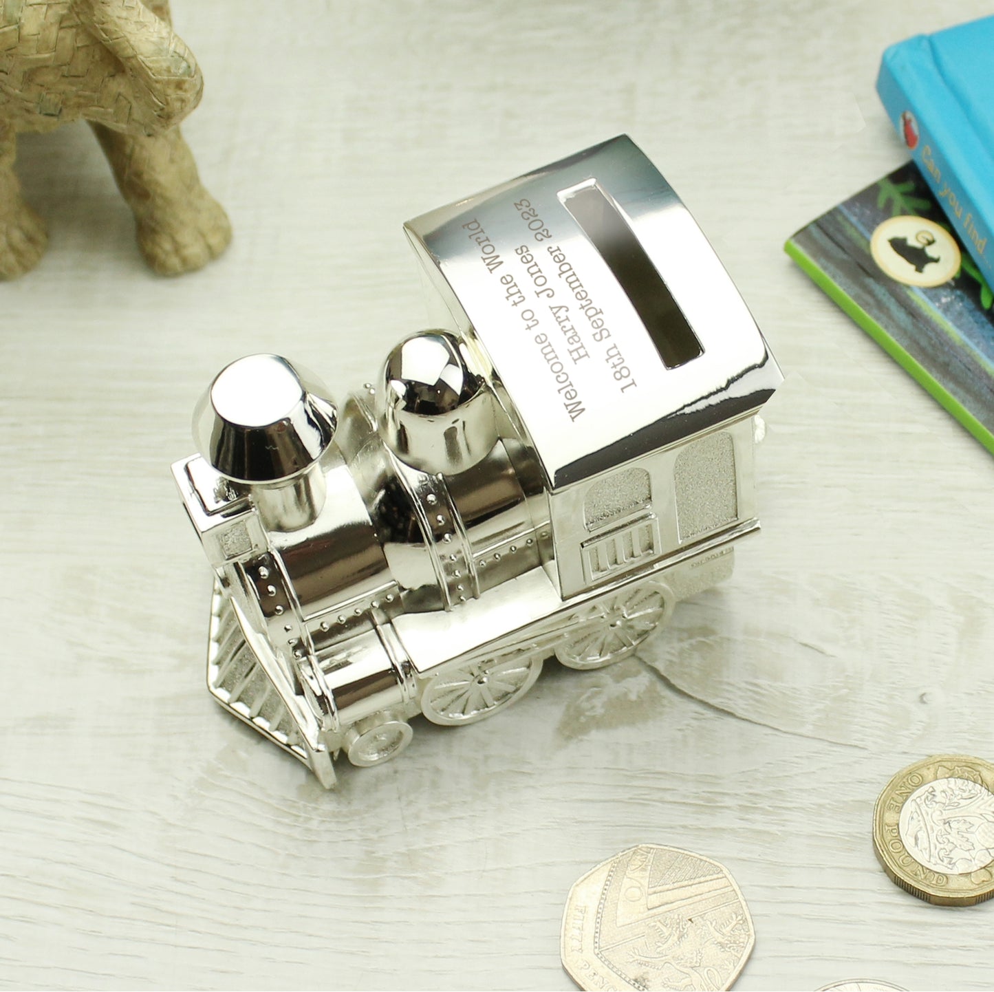 Personalised Silver Plated Train Money Box