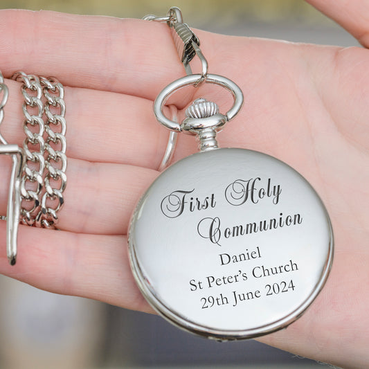 First Holy Communion Engraved Pocket Watch With Chain