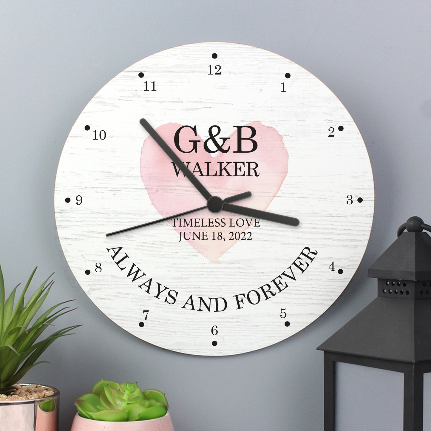 Personalised Couples Heart Wooden Wall Clock