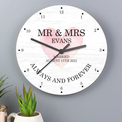 Personalised Couples Heart Wooden Wall Clock