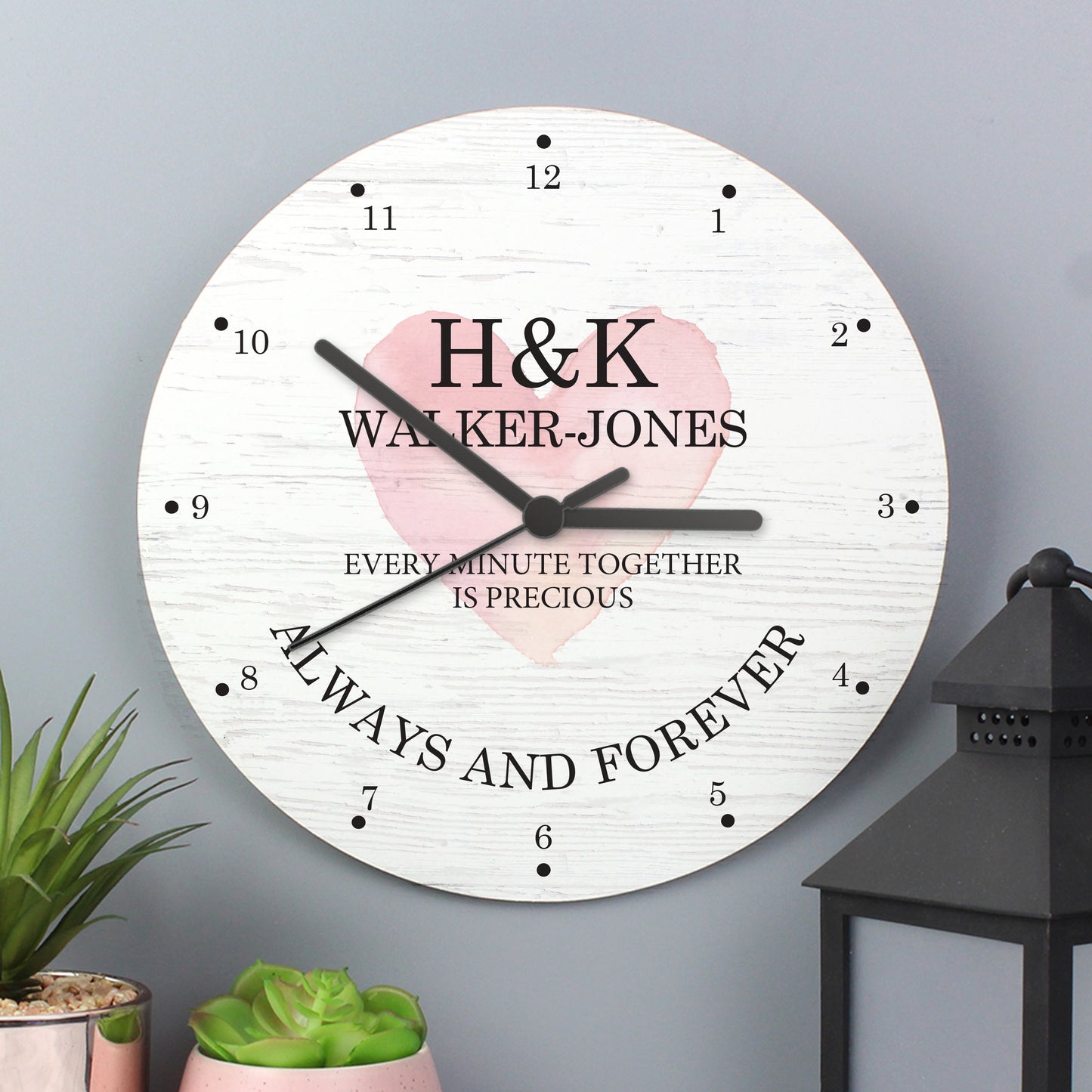 Personalised Couples Heart Wooden Wall Clock