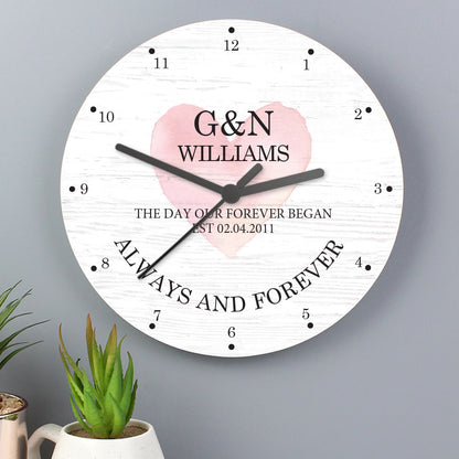 Personalised Couples Heart Wooden Wall Clock