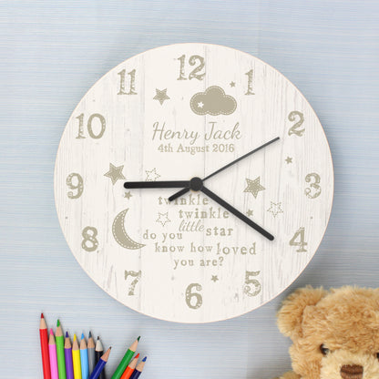 Personalised Twinkle Twinkle Shabby Chic Large Wooden Clock