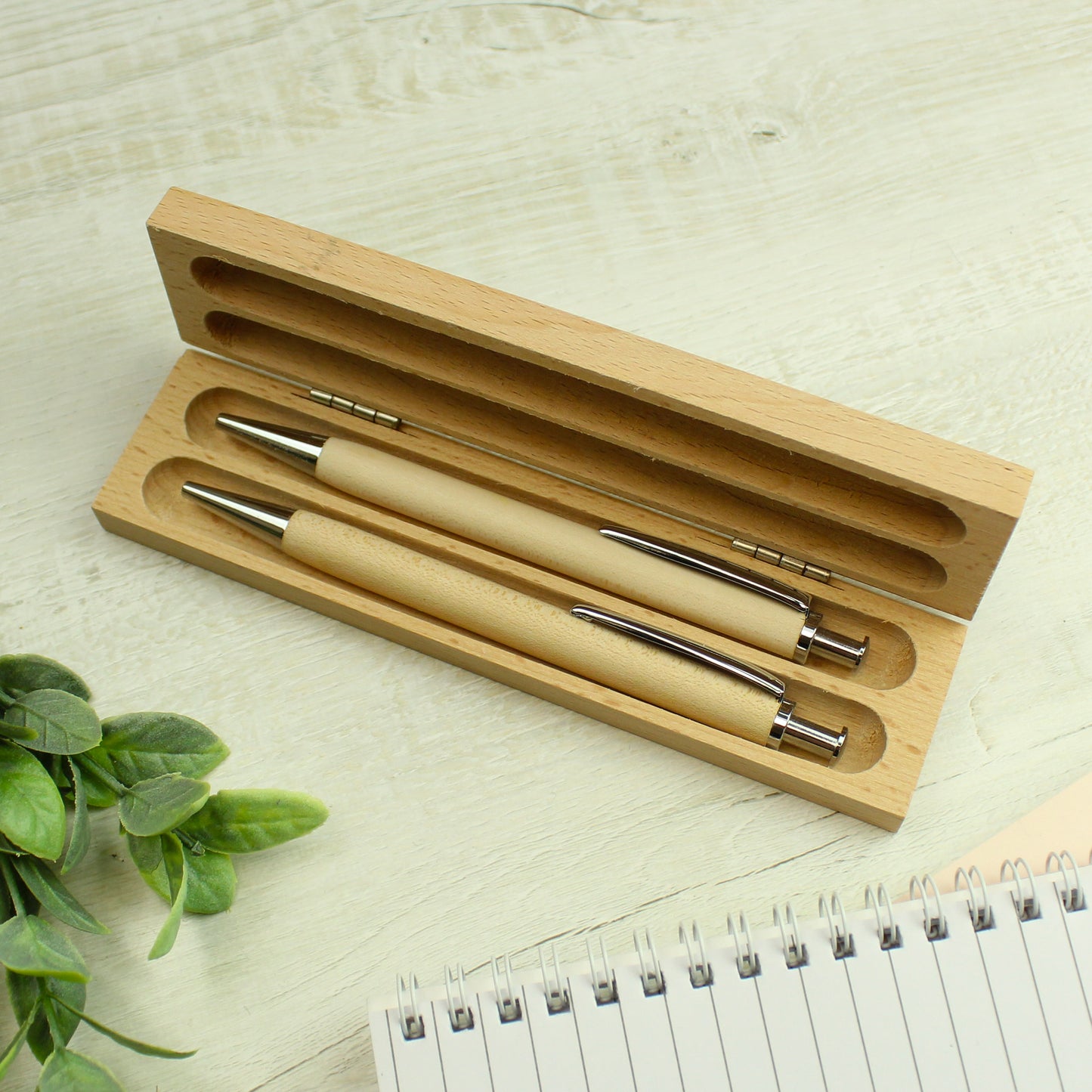 Personalised Botanical Wooden Pen and Pencil Set