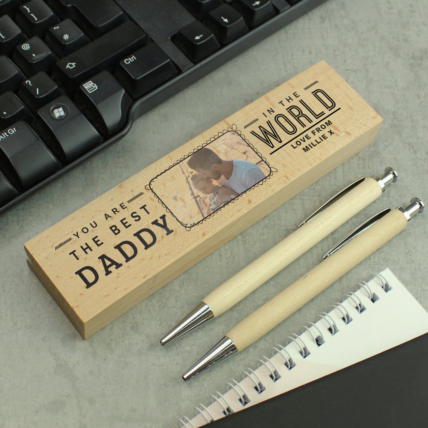 Personalised Best In The World Photo Upload Wooden Pen and Pencil Box Set