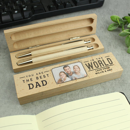 Personalised Best In The World Photo Upload Wooden Pen and Pencil Box Set