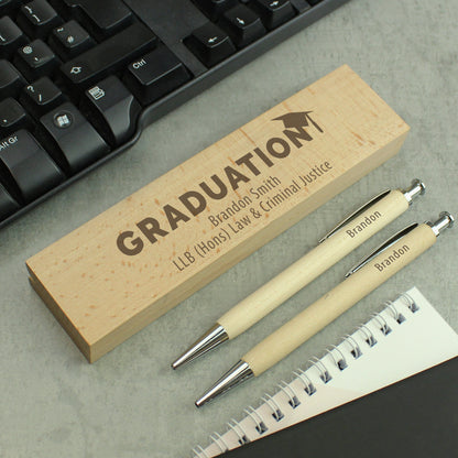 Personalised Graduation Wooden Pen and Pencil Box Set