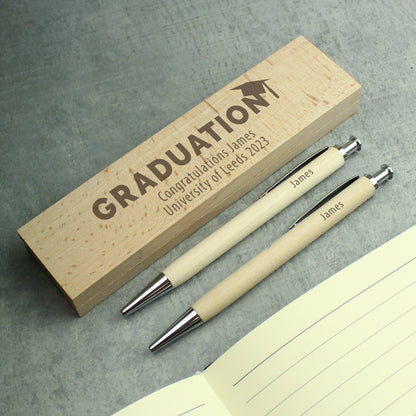 Personalised Graduation Wooden Pen and Pencil Box Set