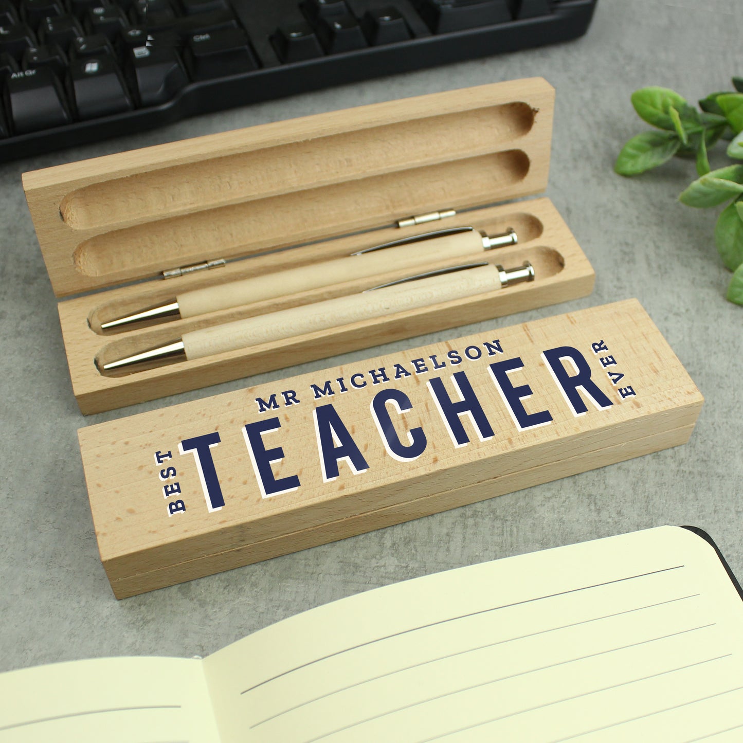 Personalised Best Teacher Wooden Pen and Pencil Box Set