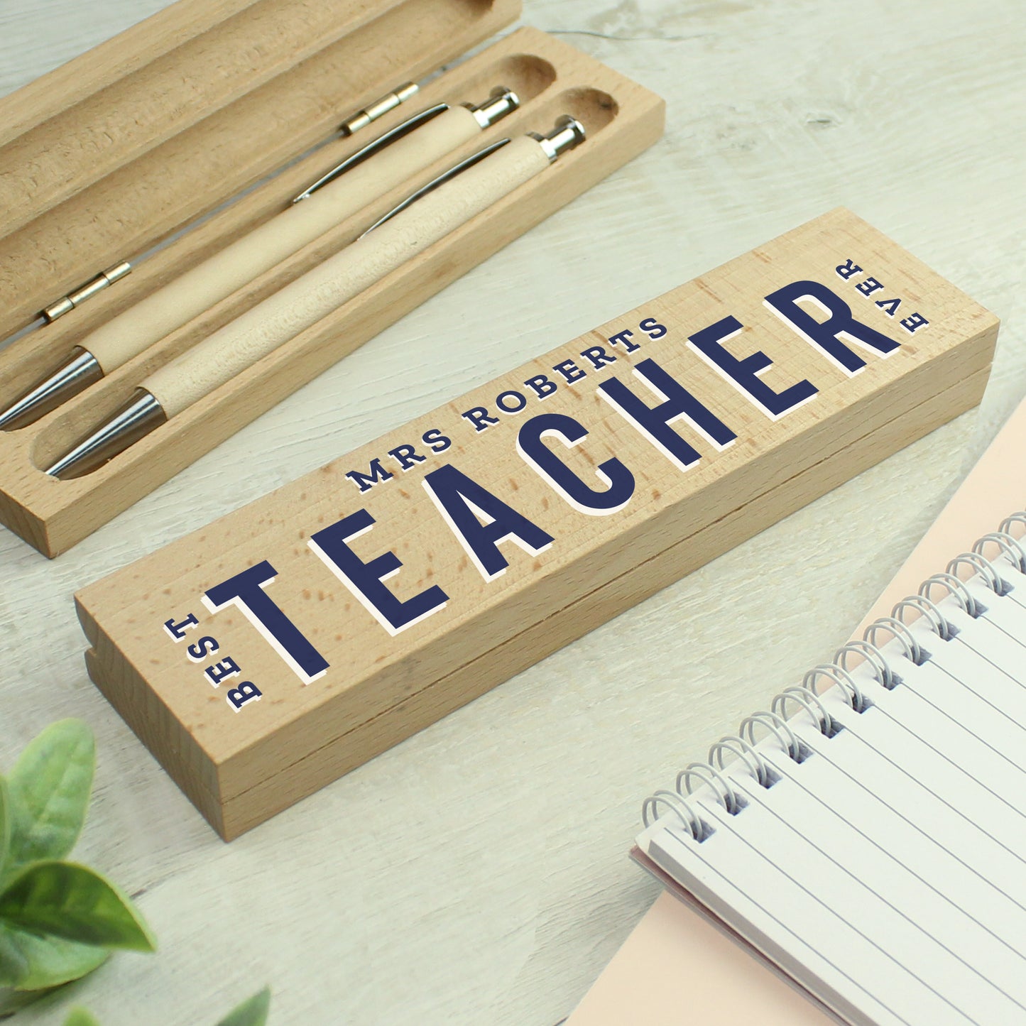 Personalised Best Teacher Wooden Pen and Pencil Box Set