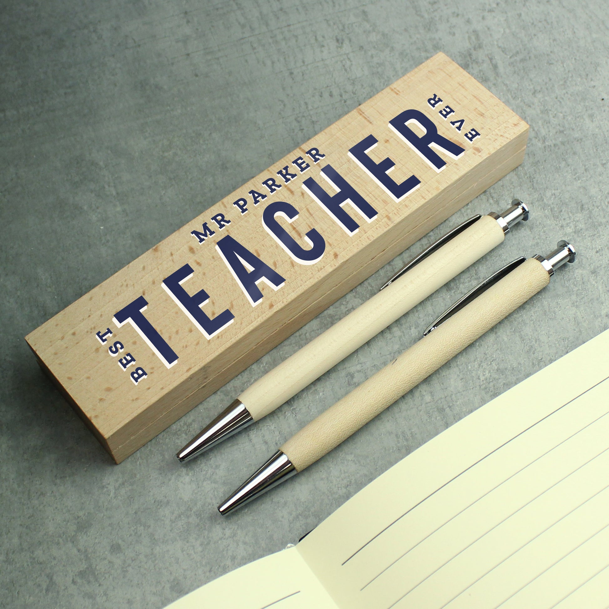 Personalised Best Teacher Wooden Pen and Pencil Box Set