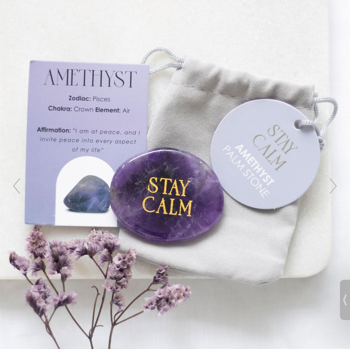 Stay Calm Amethyst Crystal Palm Stone